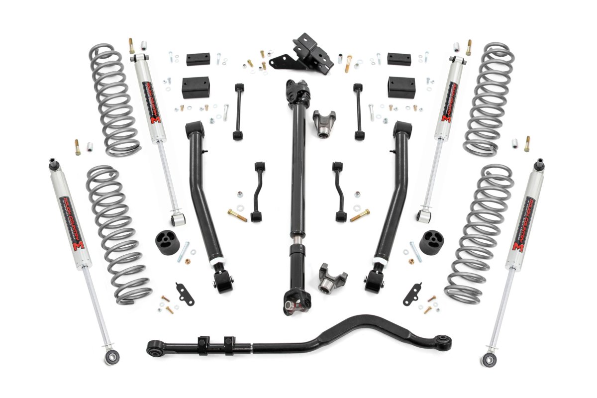 Jeep Wrangler Suspension Lift Kit - Front + Rear - Rough Country - 3.5 Inch, Adjustable Lower Control Arms, Front Driveshaft, M1 - '24-'25